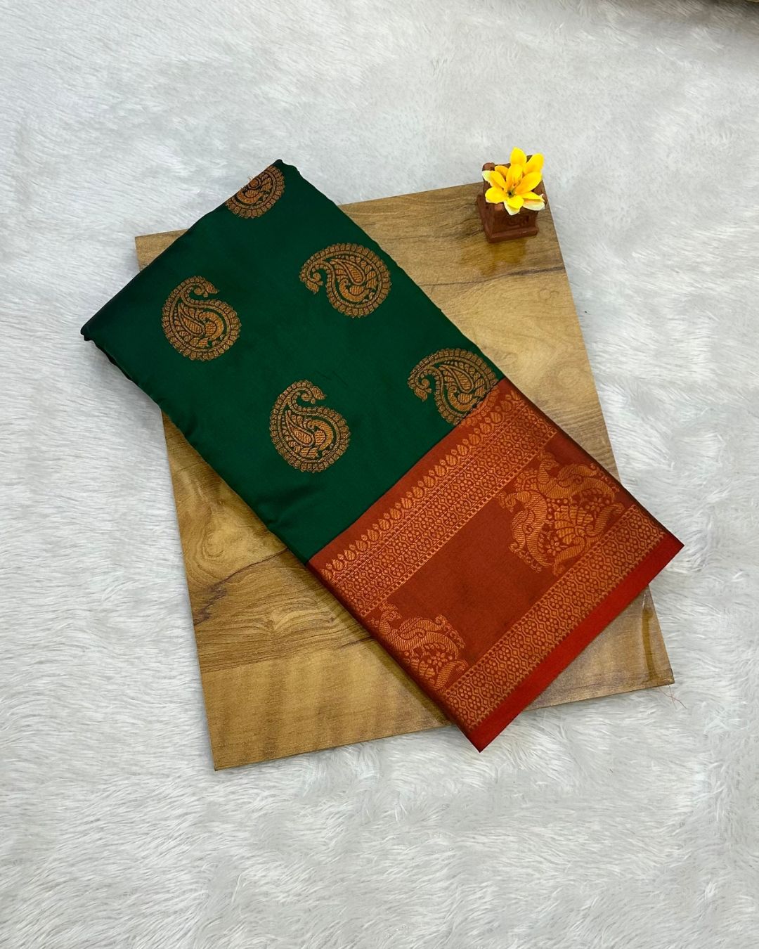 Dark Green Colour Semi Silk Saree