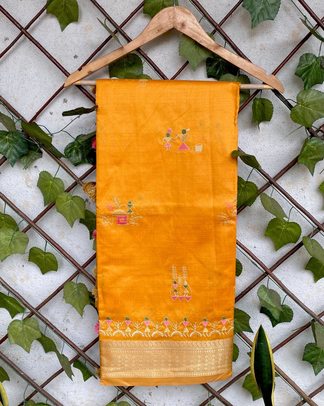Mango Yellow Colour Cotton Silk Warli Design Saree