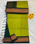 Dusty Parrot Green Colour Gadwal Cotton Silk Saree