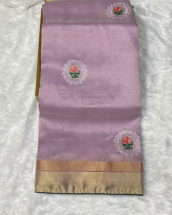 Lilac Pink Colour Tissue Silk Saree