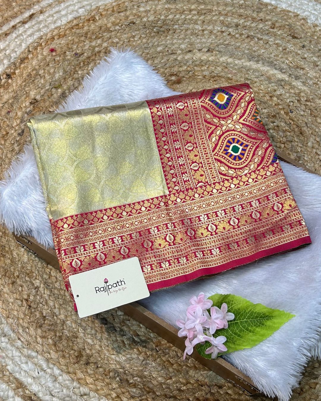 Golden Colour Semi Silk Saree with Contrast Pink Border