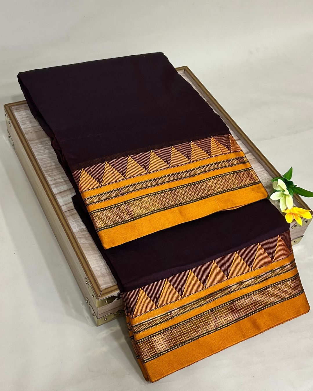 Dark Brown Colour Irkal/Ilkal Cotton Saree