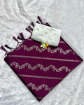 Wine Colour Vichitra Silk Foil Print with Contrast Blouse Piece
