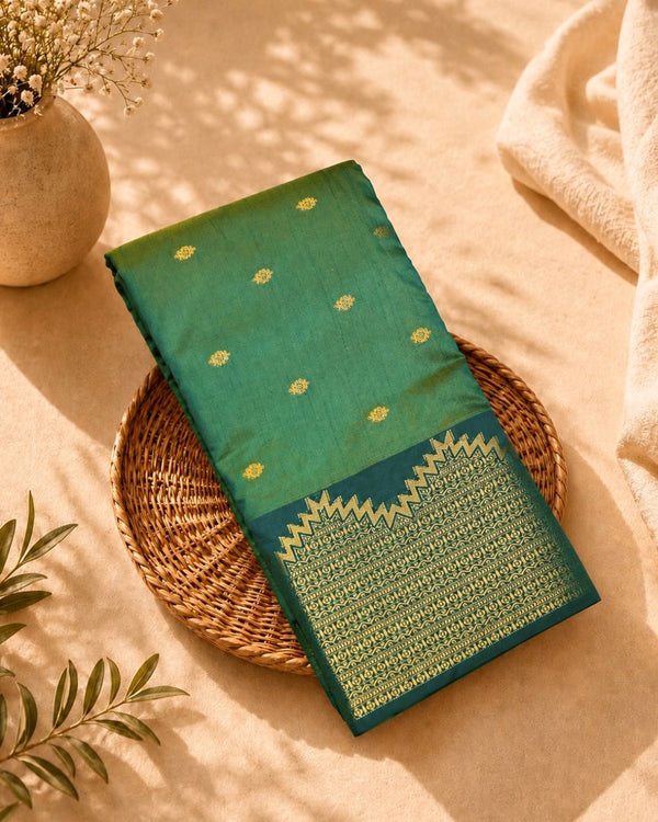 Peacock Blue Colour Semi Silk Dual Shine Zari Saree