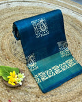 Petrol Blue Colour Cotton-Blend Paisley Printed Saree