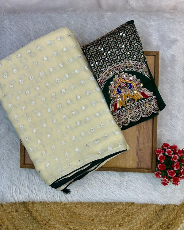 Off White Star Georgette Thousand Butta Saree