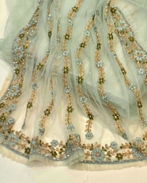 Soft Mint Green Colour Soft Net Stone Work Saree