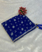 Blue Colour Chiffon Batik Print lace Border Saree