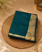 Rama Green Colour Cotton Jamdani Saree with Sequin Work
