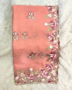 Peach Colour Crunchy Silk Thread Work Saree