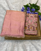 Peach Pink Colour Fandy Saree With Heavy work Blouse Piece