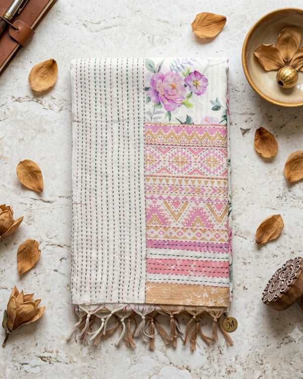 Off White Colour Digital Printed Cotton Saree