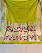 Parrot Green Colour Silk Paithani Saree
