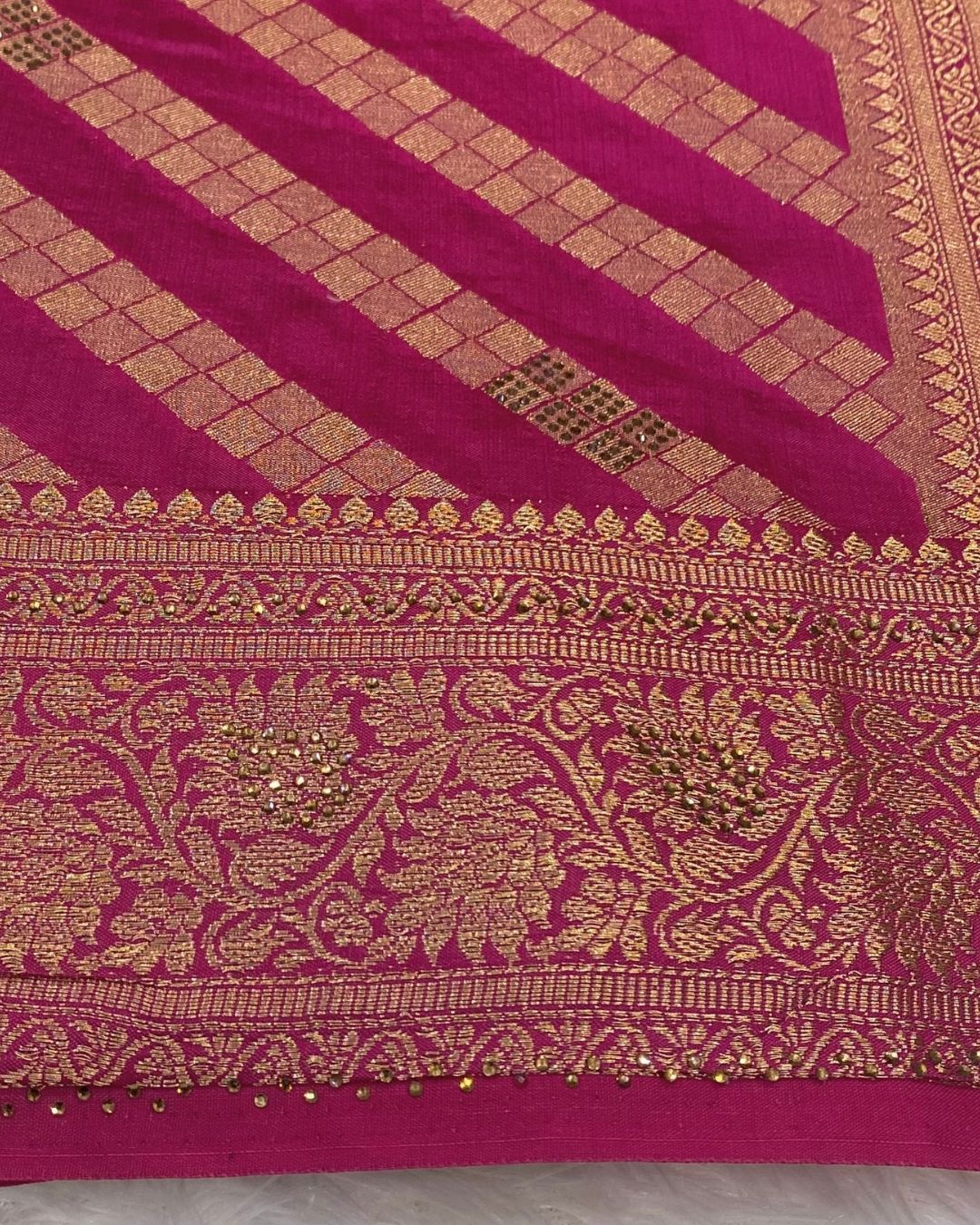 Pink Colour Vichitra Silk Swarovski Work Saree