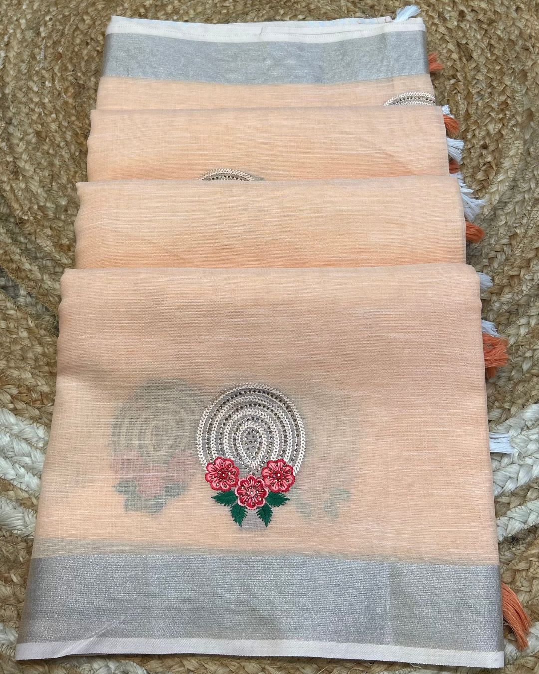 Light Beige Colour Linen Cotton Saree