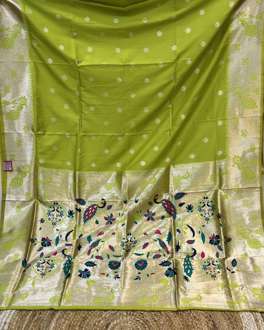 Parrot Green Colour Silk Paithani Saree