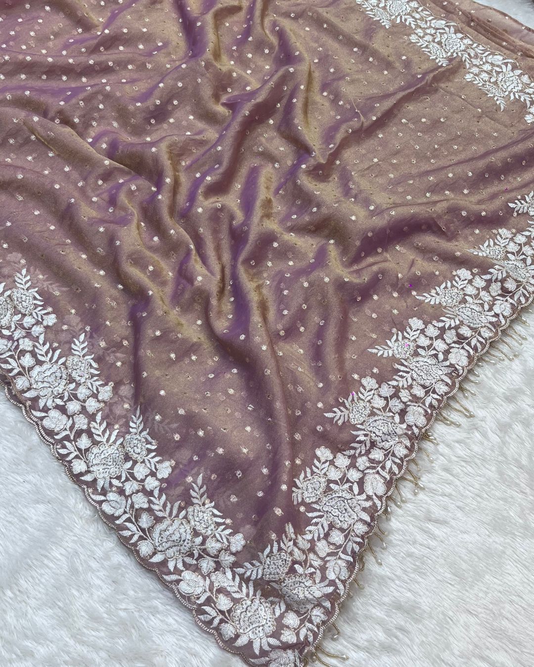Onion Pink Colour Shimmer Fandy Saree