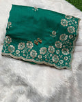 Emerald Green Colour Vichitra Silk Cut Wok Border Saree