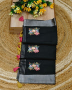 Black Colour Jute Cotton Saree