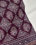Magenta  Colour Ajrakh Print Mirror work Saree