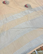 Light Beige Colour Linen Cotton Saree