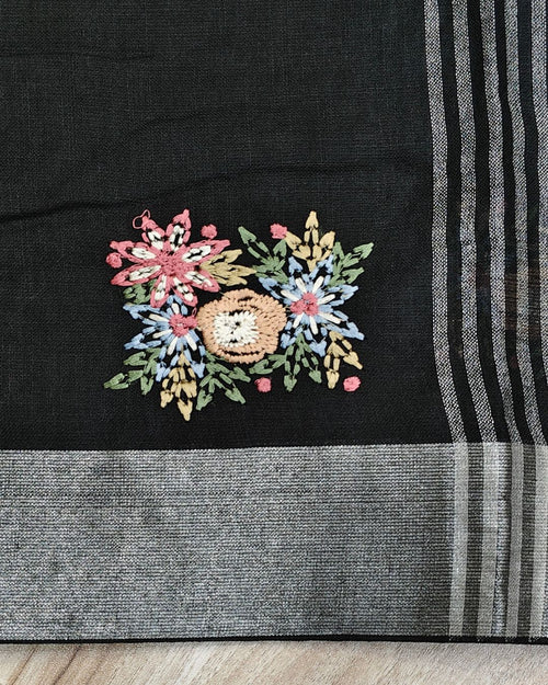 Black Colour Jute Cotton Saree