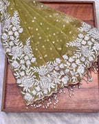 Olive Green Colour Shimmer Fandy Saree