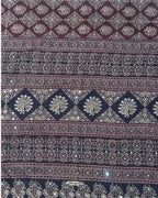 Magenta  Colour Ajrakh Print Mirror work Saree