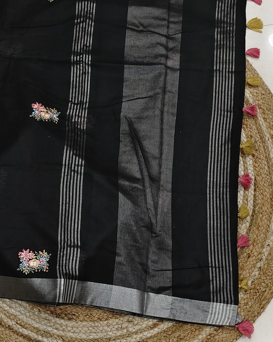 Black Colour Jute Cotton Saree