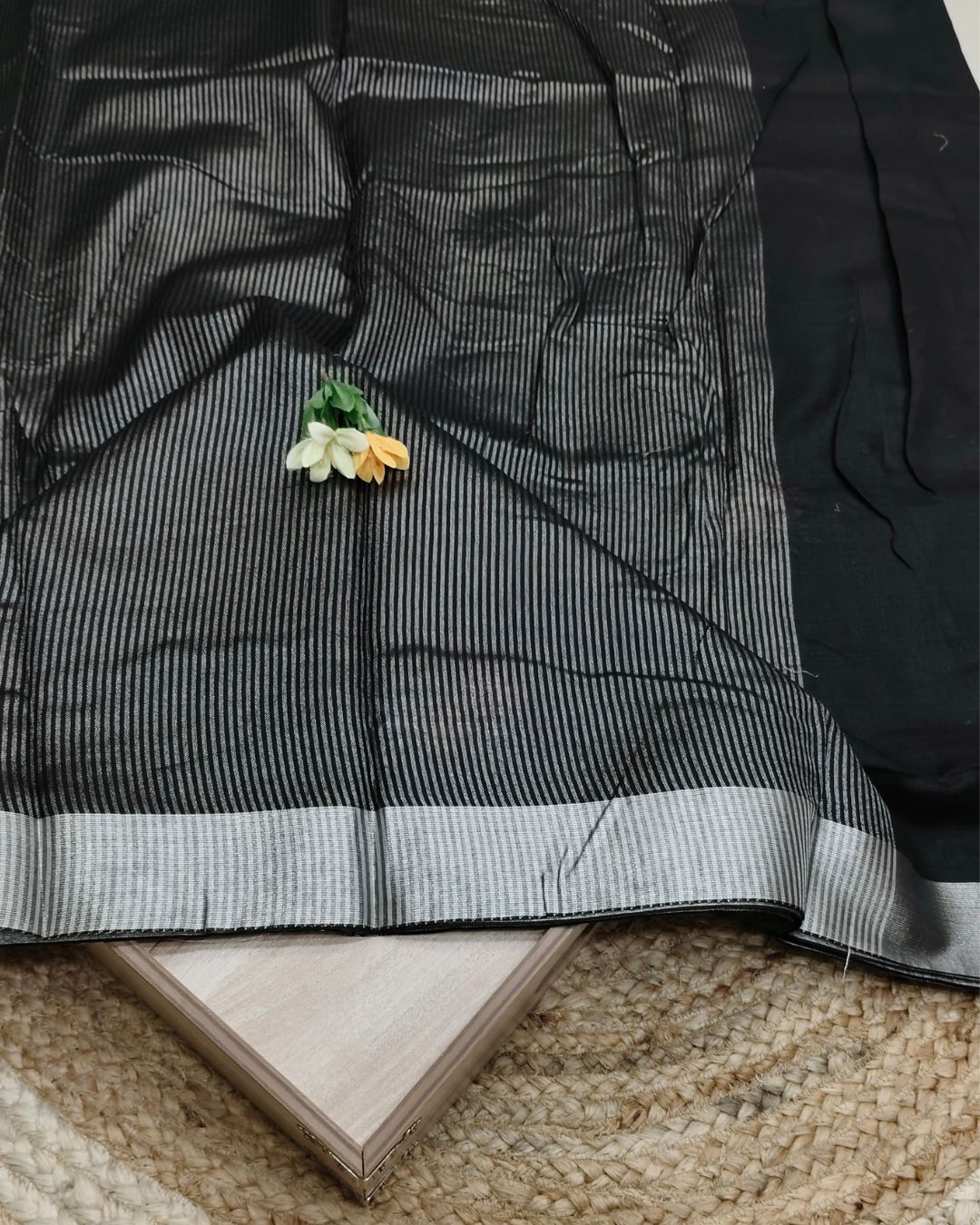 Black Colour Jute Cotton Saree