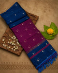 Teal Blue Colour Maheshwari Cotton Saree with Contrast Pallu & Blouse