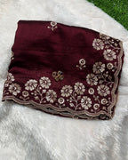 Coffee Colour Vichitra Silk Cut Wok Border Saree