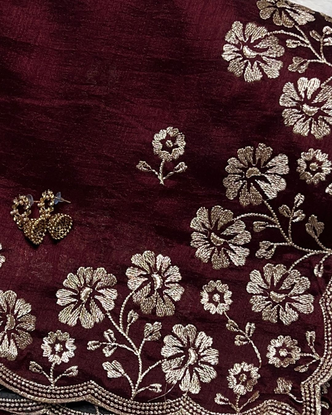 Coffee Colour Vichitra Silk Cut Wok Border Saree