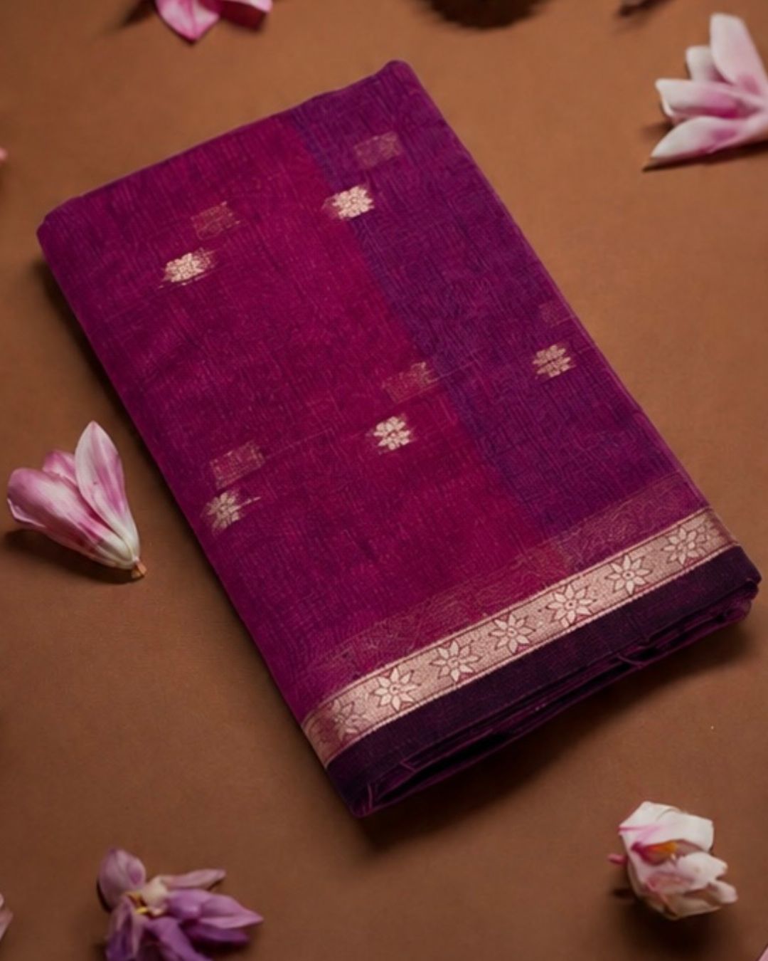 Wine Colour Maheshwari Cotton Saree with Contrast Pallu & Blouse