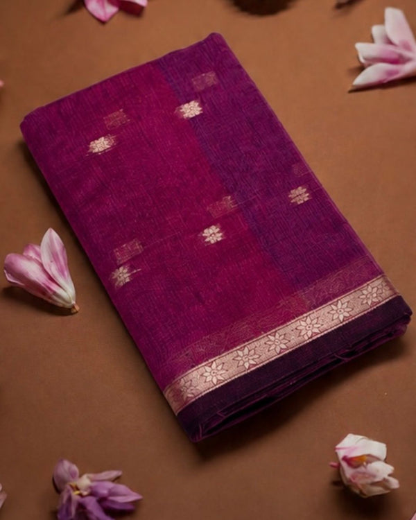 Wine Colour Maheshwari Cotton Saree with Contrast Pallu & Blouse