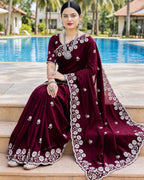 Coffee Colour Vichitra Silk Cut Wok Border Saree