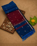 Teal Blue Colour Maheshwari Cotton Saree with Contrast Pallu & Blouse