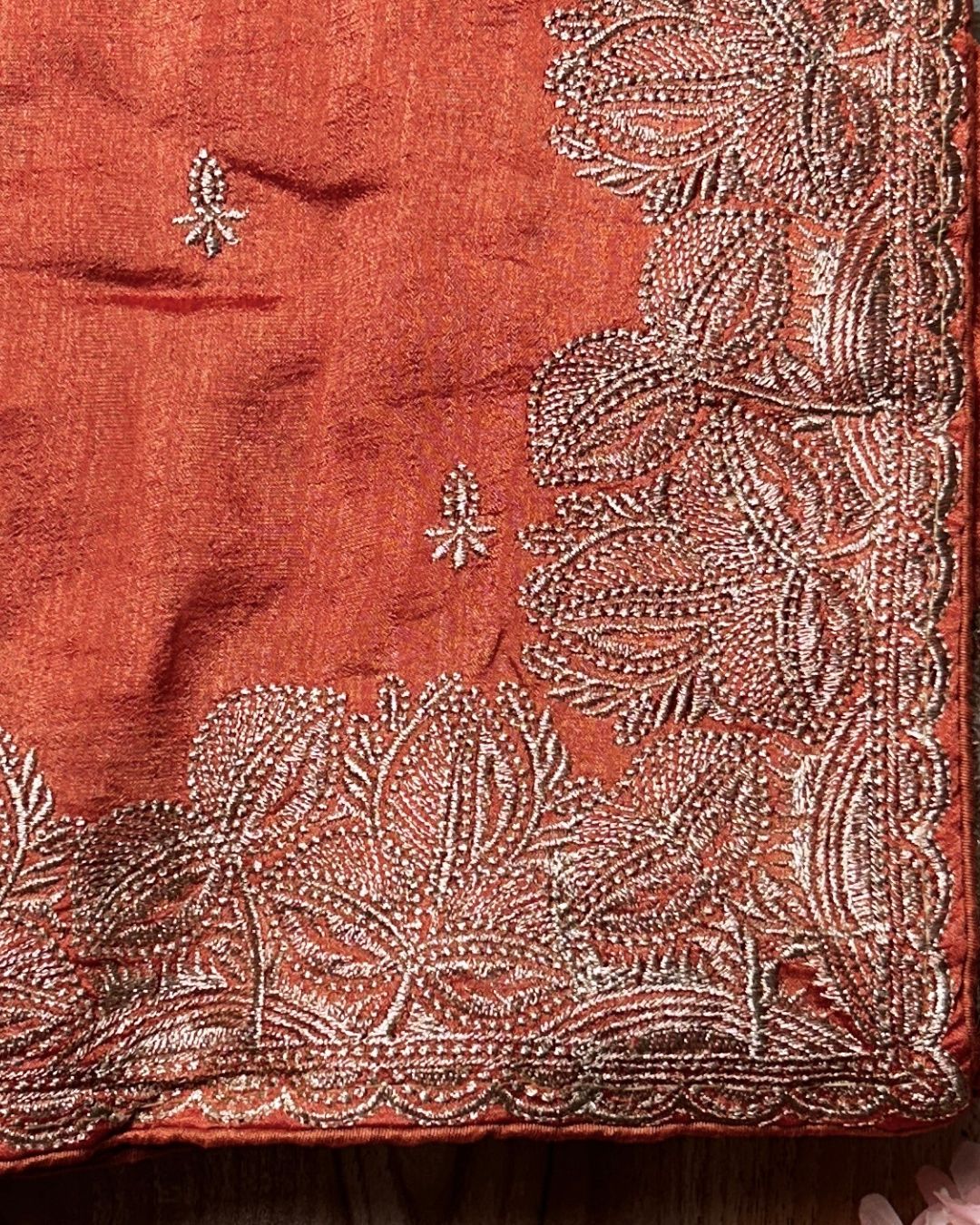 Peach Colour Vichitra Silk Thread Wok Border Design Saree