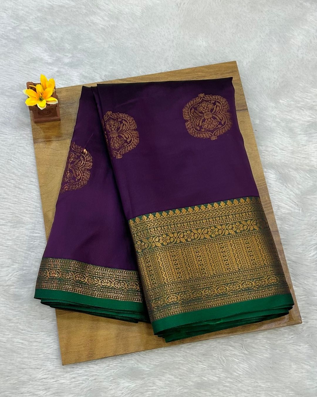 Brinjal Colour Semi Silk Saree