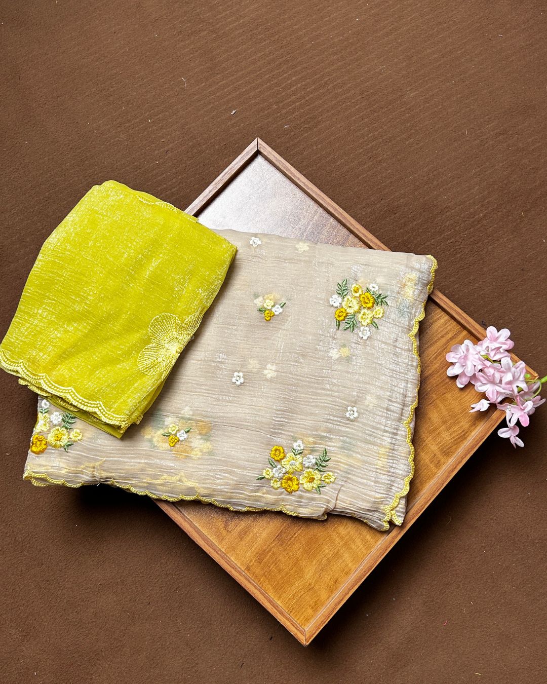 Light Beige Colour Floral Embroidered Designer Saree