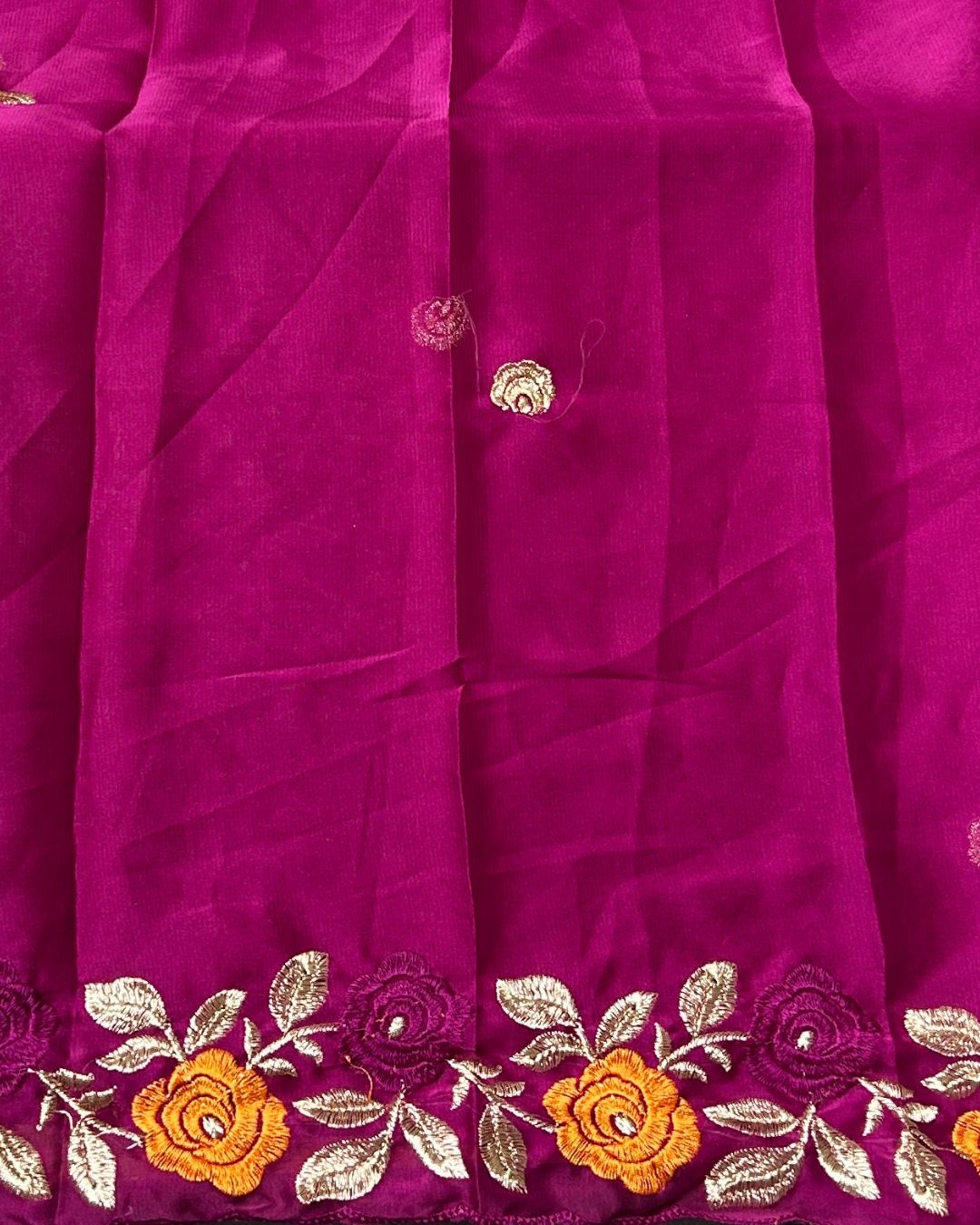 Off-White Colour Floral Embroidered Saree with Contrast Blouse