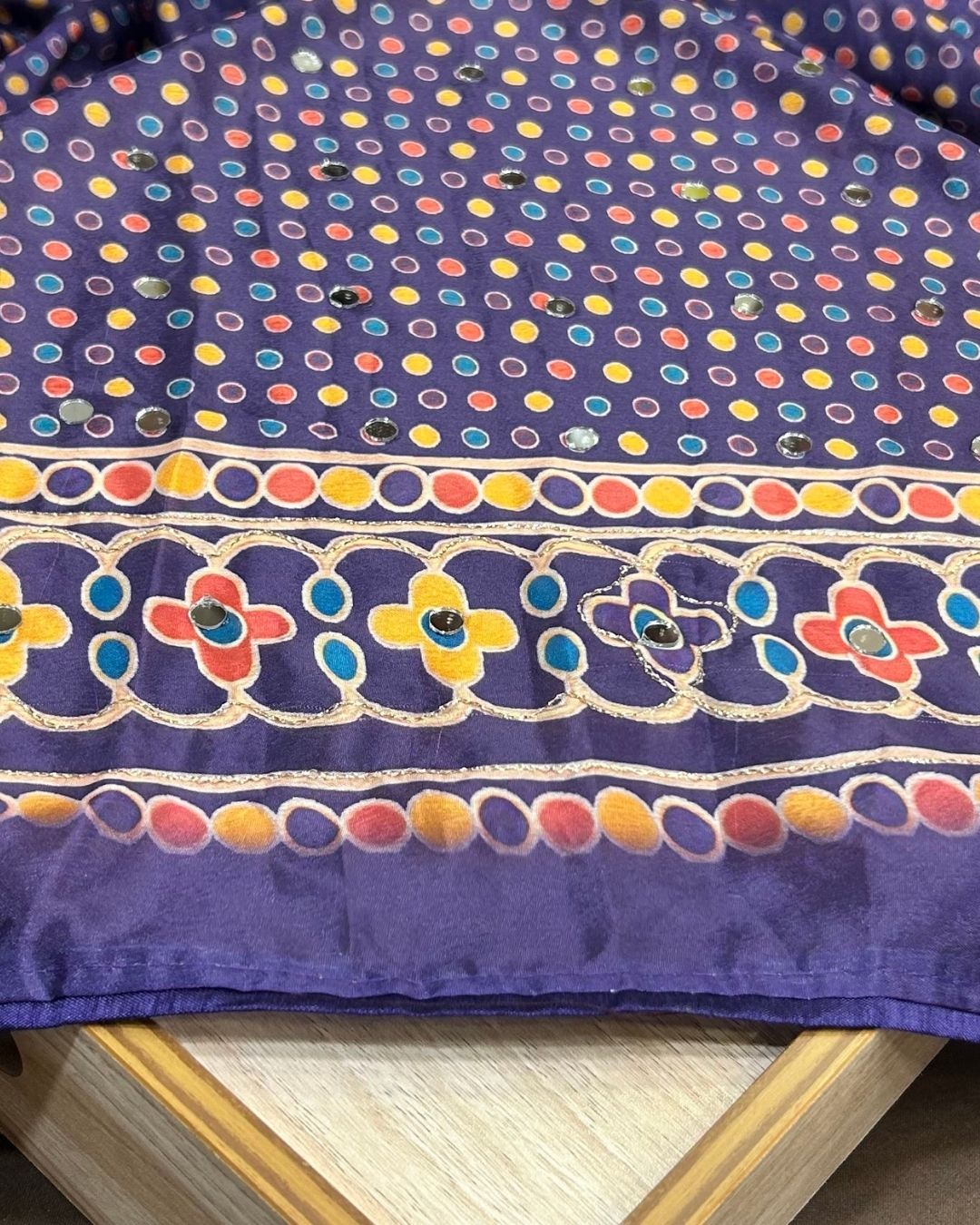 Purple Colour Chinnon Silk Mirror Work Saree