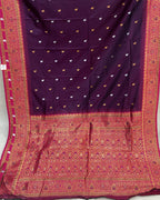 Brinjal Colour Silk Paithani Saree with Contrast Blouse