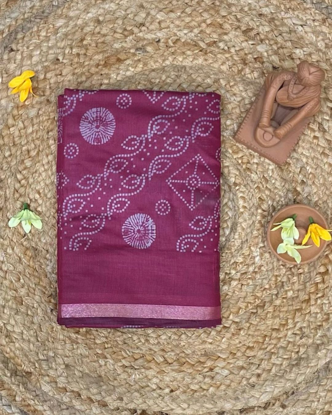 Dusty Pink Colour Mal Cotton Bandhani Printed Saree
