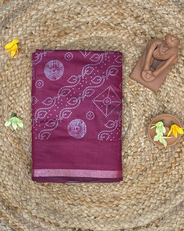 Dusty Pink Colour Mal Cotton Bandhani Printed Saree