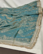 Teal Blue Colour Space Silk Work Saree