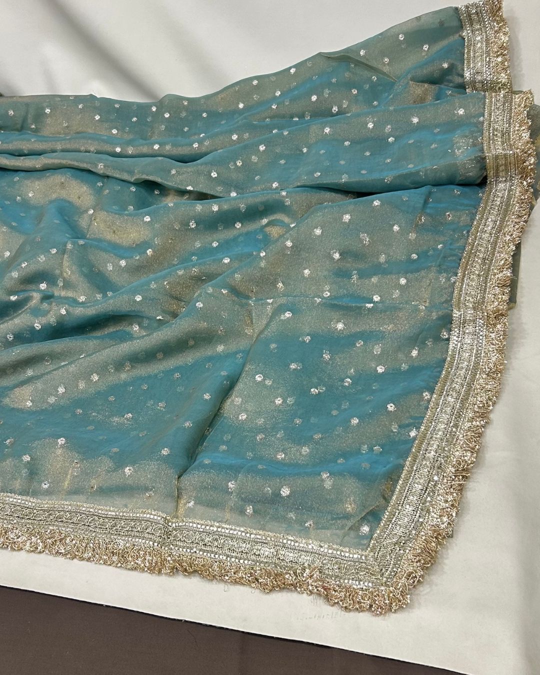 Teal Blue Colour Space Silk Work Saree