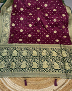 Wine Colour Soft Satin Silk Saree with Contrast Blouse Piece