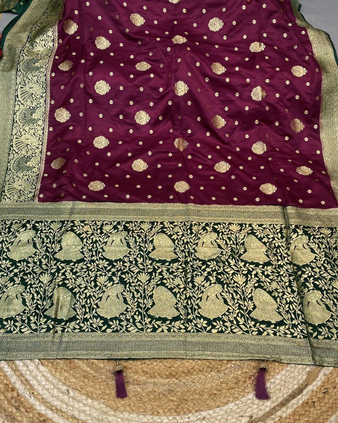 Wine Colour Soft Satin Silk Saree with Contrast Blouse Piece