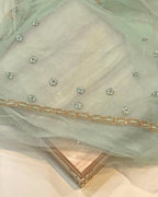 Soft Mint Green Colour Soft Net Stone Work Saree